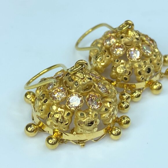 22K yellow gold Floral Filigree Jhumki earrings 5.6g 1.5" JR8567 - Picture 3 of 6